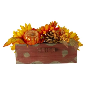 Northlight Fall Floral Arrangment Pumpkins in a Rustic Rectangular Wooden Box - Picture 1 of 5