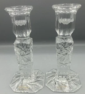 DOS Candelabros Vintage 6" 24% Cristal Plomo Molinete Corte a Mano Hecho en Polonia - Imagen 1 de 5