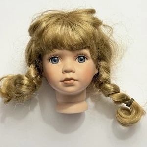 VTG Porcelain Flange Child Doll Head Parts For 13” Doll Repair Blonde Pigtails - Picture 1 of 9
