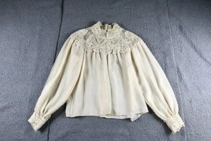 Blusa Victor Costa Para Neiman Marcus M Crema Beige Encaje Victoriano De Colección EE. UU. - Imagen 1 de 8
