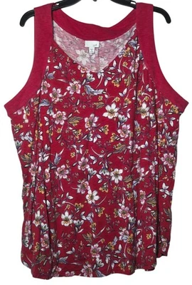 Camiseta sin mangas Jill para mujer Pima algodón rosa floral talla grande 3X boho verano cuello en V Foto 1 de 4