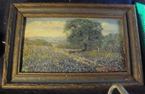 Minnie Hollis Holton Texas bluebonnets original oil painting 7.5 x 4. image size - Picture 1 of 11