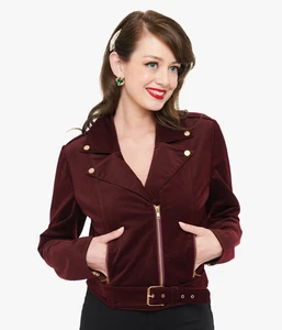 Unique Vintage Nightmare Before Christmas Corduroy Moto Jacket Burgundy 2X/18 - Picture 1 of 18
