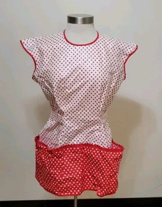 Nona Lou Smock Style Apron Hand Crafted Size Medium Red White Polk A Dot - Picture 1 of 12
