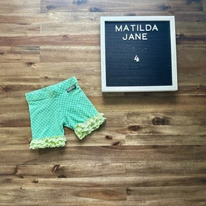 Matilda Jane Camp MJC Green Yellow Polka Dot Cross Country Shortie Knit Shorts 4 - Picture 1 of 5