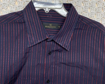 Bugatchi Uomo Shirt Men's XL Western Dress Boutique Fuzzy Striped Button Down - Image 1 of 4