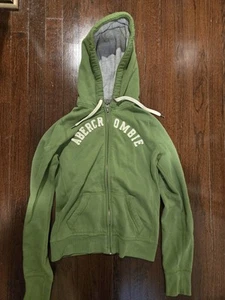Size M Unisex Kids Abercrombie & Fitch Green Zip Up Hooded Heavy Sweatshirt - Picture 1 of 5