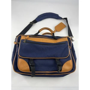 Vintage LL Bean Bag Blue Tan Waxed Canvas Laptop School 18 x 12 Work Career - Picture 1 of 12