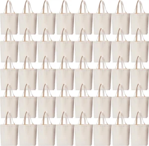 100 Stück Segeltuchbeutel Großpackung - natürliche Baumwollbeutel mit Griffen uni Polyester für  - Bild 1 von 12