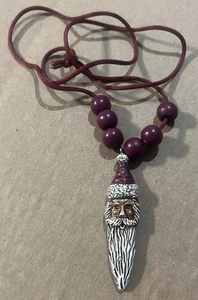 Rustic Santa Claus pendant on cord with beads 23" - Picture 1 of 5
