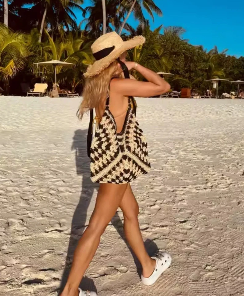 Strandtasche Groß häkeltasche gehäkelt Tasche Beige Shoppingtasche Häkel Tasche - Bild 1 von 3