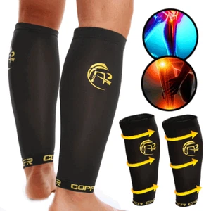Copper Calf Compression Sleeve Men & Women Leg Socks Shin Splint Varicose Vein - Picture 1 of 13