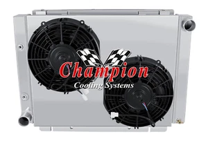 SR Champion 4 Row Radiator W/ 2 10" Fans and Shroud for 1960 - 1963 Ford Galaxie - Foto 1 di 9