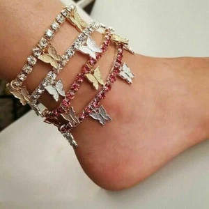 Moda Mariposa Pulsera Tobillo Cadena de Circón Playa Mujeres Cristal Joyería - Imagen 1 de 6