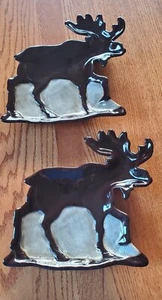 WOODLAND HOME STUDIO: Brown MOOSE Large Figural Open Dish, Cabin Hunting Set 2. - Picture 1 of 14