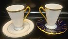 2 Pair Gold Trim Demitasse Coffee Tea Cups Stamped Swirl Saucer(s) 