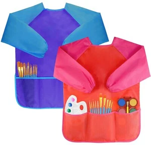 Waterproof Kids Art Smocks Toddler Painting Aprons with Long Sleeves, 3 Pockets - Picture 1 of 6