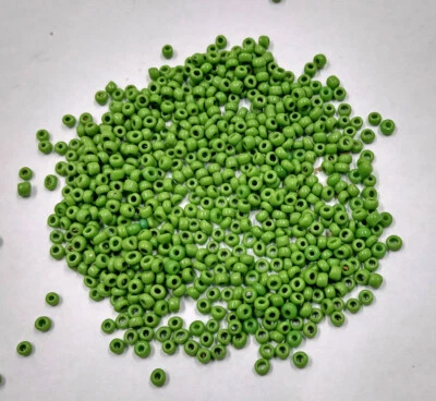 5 Grams 1920s  Vintage Opaque Green Yellow French Beads Glass Tube 10/0 BBT-27 - Image 1 of 4