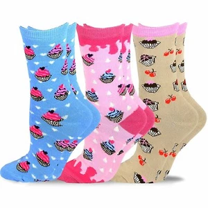 TeeHee Women's Foods Crew Socks 3-Pack (Love Cupcakes and Muffins) - Picture 1 of 1