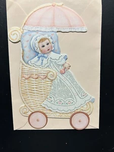 Hallmark Victorian Style Baby In Carriage Laser Die Cut Intricate Design Card - Picture 1 of 2