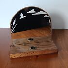 Etched Duck Cattail Dome Mirror Oak Candle Holder Cabin Hunting Mallard Man Cave