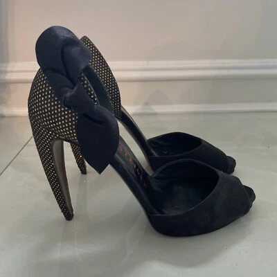 Walter Steiger Black Satin/glitter D’Orsay Peep Toe Platform Heels Size 41 - Image 1 of 4