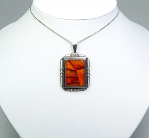 835 Silber - großer antiker Art Deco Anhänger - Bernstein-Mosaik - Fischland - Bild 1 von 7