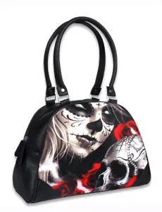 Liquor Brand Eternal Bliss Classic Bowler Bag Purse Sugar Skull Gothic Punk - Picture 1 of 3