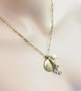 J. Crew Gold Runde Scheibe Perle Strass Anhänger Oval Kabel Kette Halskette 28" - Bild 1 von 7