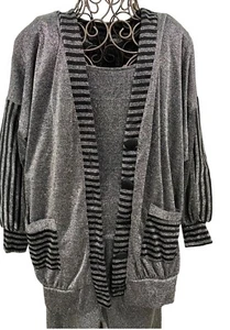 Vintage Helene Designer Metallic Silver And Black Women's Geometric Disco Outfit - Picture 1 of 8