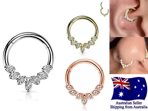 Surgical Steel 16g CZ Hinged Ring Clicker Nose Ear Tragus Septum Piercing 1pc - Picture 1 of 5