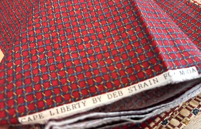 Vtg 42X54 MODA Deb Strain LIBERTY Plaid NAUTICAL Flag ROPE Quilt Fabric Red Blue - Image 1 of 4