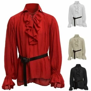 Hombres Medieval Renacimiento Pirata Siglo XVIII Duque Mangas Largas Camisa Prendas para el torso Blusa - Imagen 1 de 16