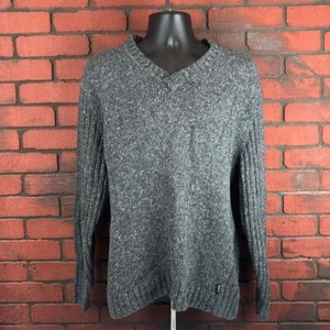 Woolrich Onyx Heather Men's Grey V-neck Wool Blend Sweater Large Winter - Picture 1 of 7