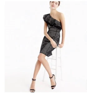 New With Tags J Crew Collection One Shoulder Ruffled Eyelet Black Sheath Dress - Picture 1 of 16