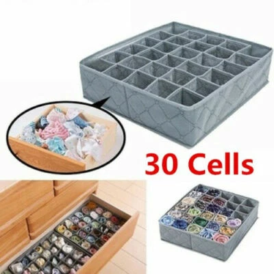 New 30 Cells Bamboo Charcoal Underwear Ties Sock Storage Drawer Organizer Box Us - Image 1 of 4