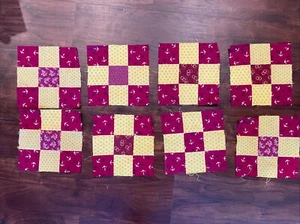 8 Vintage 9 Sq Patchwork Quilt Blocks 8.25x8.25" Anchor Calico Unused Unfinished - Picture 1 of 5