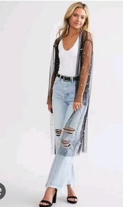 GEE GEE Clothing Faux Pearl Mesh duster Cardigan Sz L/ XL - Picture 1 of 9