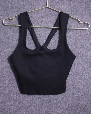 Alo Yoga Sports Bra Tank Top Crop Women M Black Ribbed Padded Athleisure EUC - Image 1 of 4