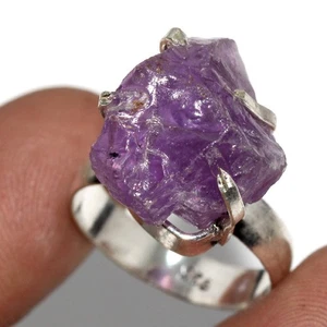 Rough Amethyst 925 Silver Plated Gemstone Ring Us 6.5 Aesthetic Jewellery GW - Picture 1 of 3