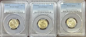 1945-P/D/S Jefferson Nickel 3pc Set MS65 PCGS (#PA47092720) - Picture 1 of 2