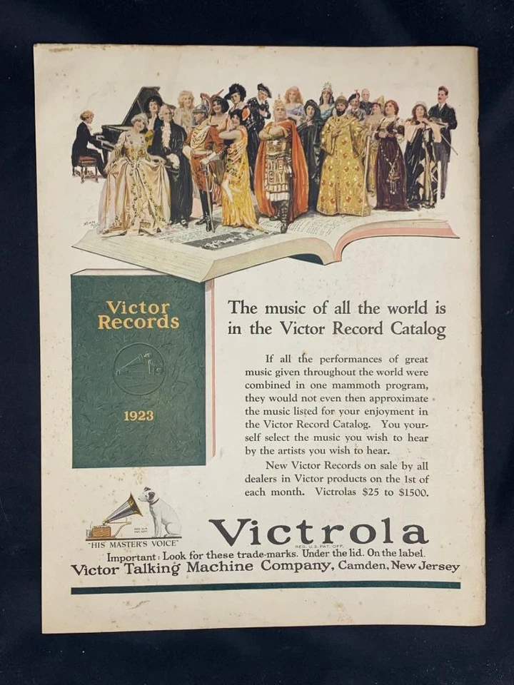 Anúncio de revista* - 1923 - Victor Talking Machine Co., Camden, NJ - Catálogo de discos - Imagem 1 de 1