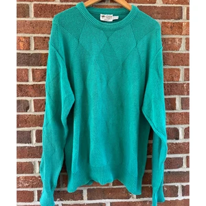 Pebble Beach of California Sweater XL Aqua Diamond Knit Crewneck USA 100% Cotton - Picture 1 of 9