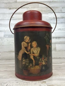 Vintage Faris Thermos Aluminum Glass Lined 1940s Painted Cottage Pastoral French - Picture 1 of 10