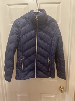 Michael Kors Blue Puffer Jacket Lightweight Packable Down fill Women S With Bag - Image 1 of 4