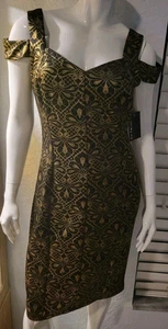 Enfocus Studio Formal Maxi Dress 12 L Cold Shoulder Zip Rear Black & Gold Womens - Picture 1 of 7