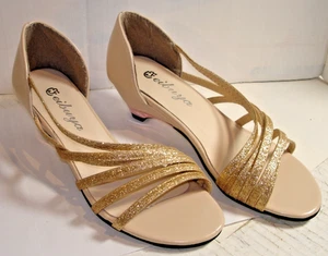 Seilbuya Women's Size 6 1/2 Beige Dress Shoe Party Wedding Low Chrome Heel New - Picture 1 of 6