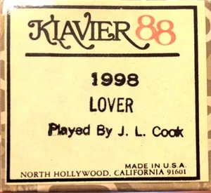 KLAVIER 88 Note LOVER J. Lawrence Cook 1998 Player Piano Roll - Picture 1 of 1