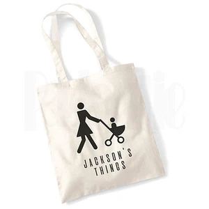 Personalisierte Baby Wickeltasche aus Baumwoll-Canvas - "Mama & Kinderwagen" - Bild 1 von 3