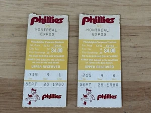 Biglietto Philadelphia Phillies 1980 Stub 28 settembre Esposizioni Gary Carter 2 HR’s - Foto 1 di 2